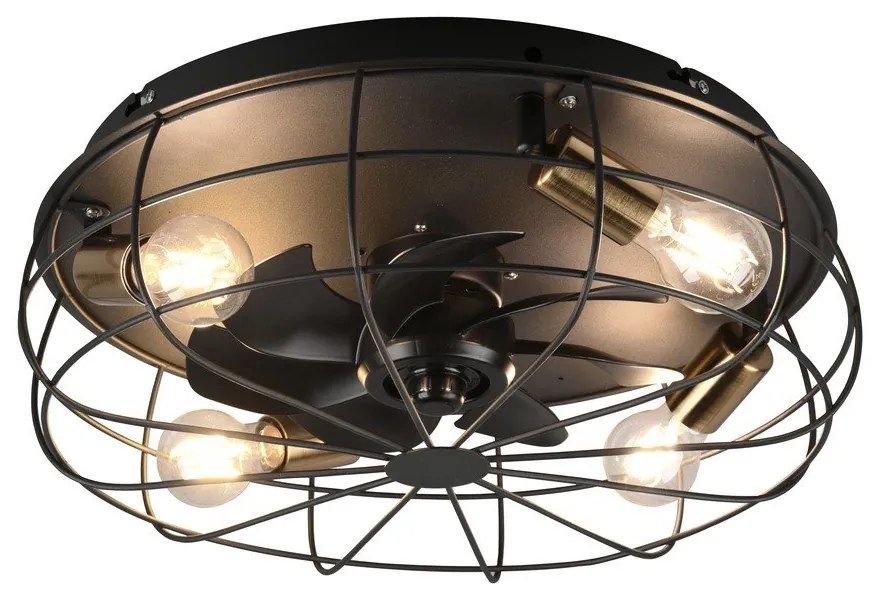 Матово черно осветително тяло за таван с дистанционно управление/с вентилатор Trondheim – Trio