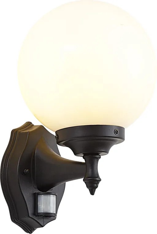 Класическа външна стенна лампа черна с опалово стъкло IP44 със сензор за движение - Champs