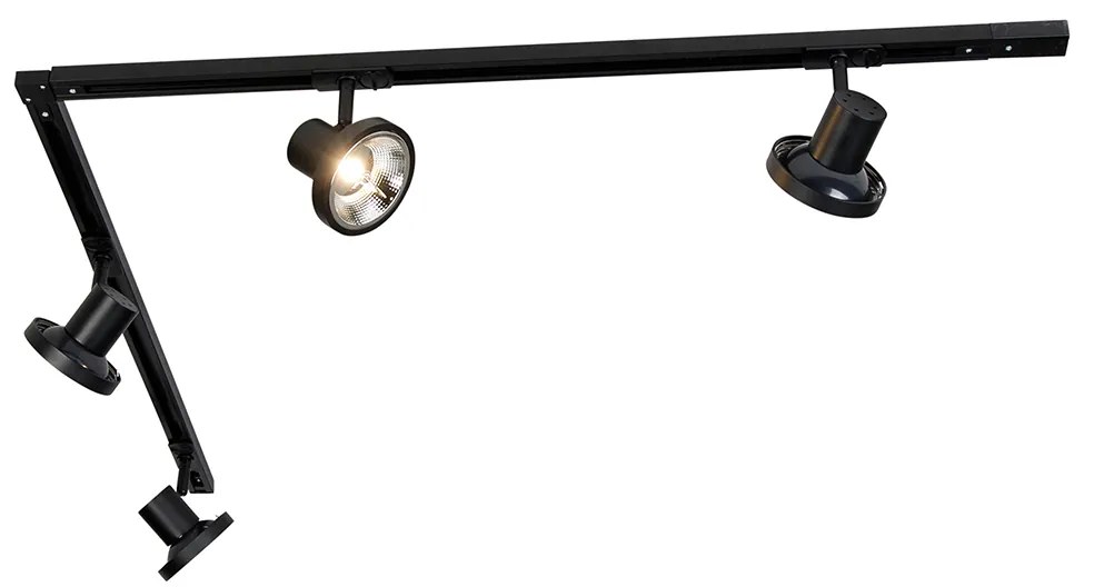 Модерна релсова система за осветление с 4 черни прожектора 1-фазов 200 см - Iconic Jeany