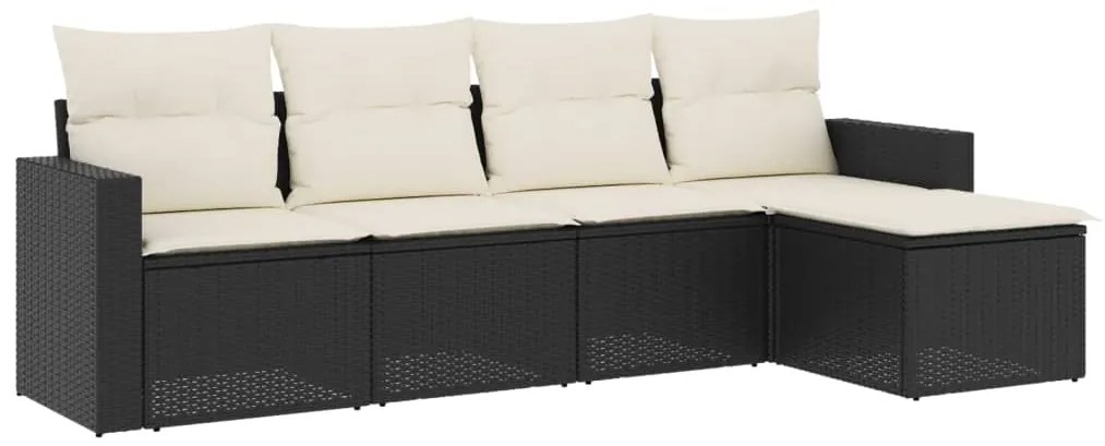 3251223 vidaXL Градински комплект с възглавници, 5 части, черен полиратан