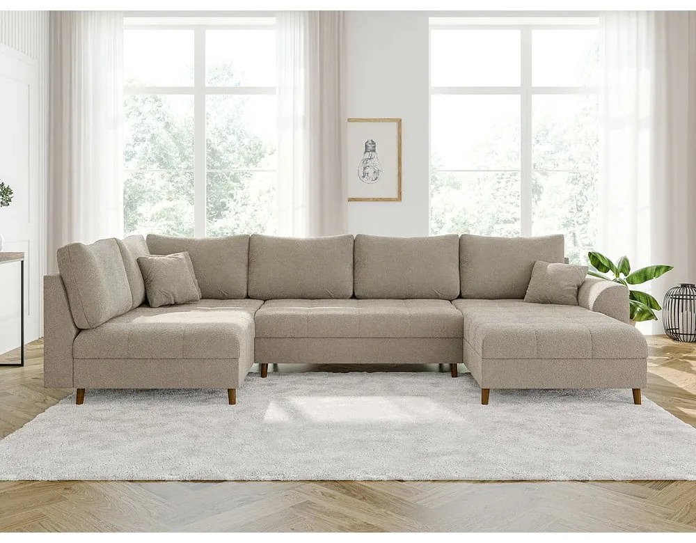 Бежов ъглов диван от плат букле (десен ъгъл/"U" форма) Ariella – Ropez