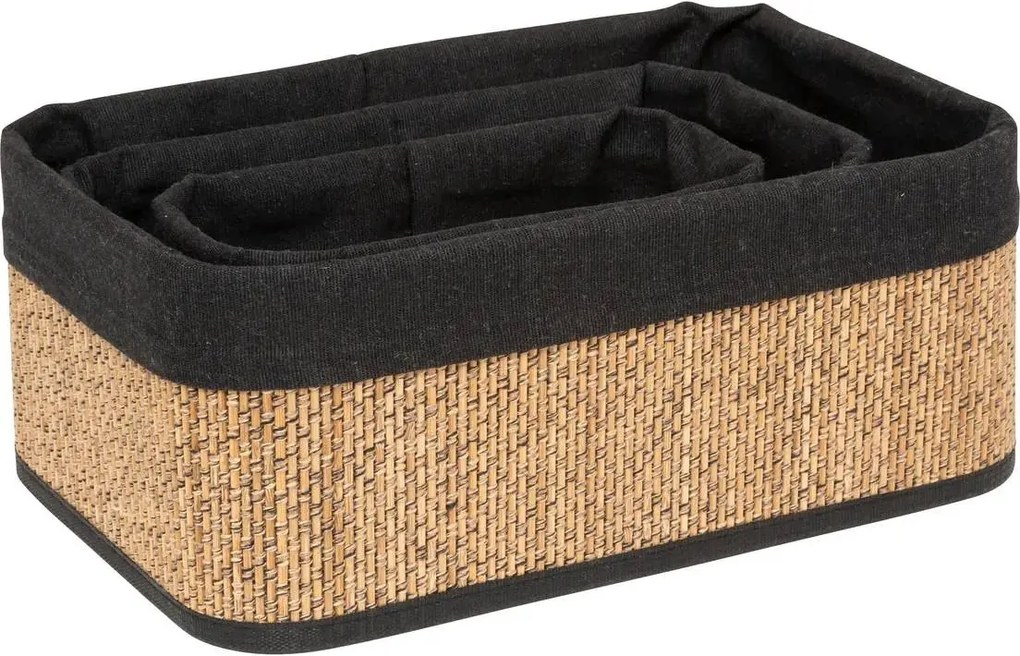 Комплект от 3 коша за съхранение 5five, Бамбук и плат, Черни