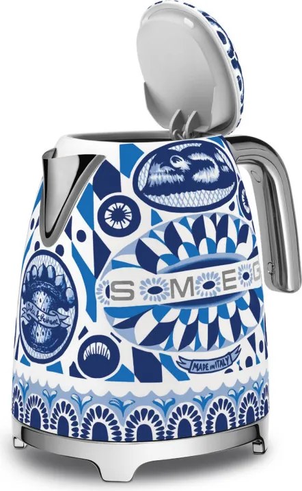 Електрическа кана SMEG Dolce & Gabbana KLF03DGBEU, 2400 W, 1.7 л, 360° основа, Гланцово покритие, Средиземноморско синьо