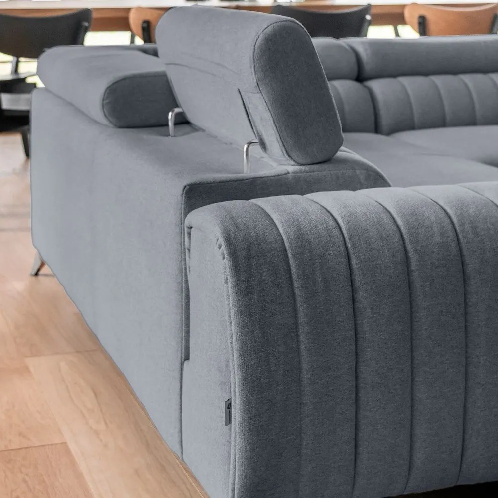 Син разтегателен ъглов диван с място за съхранение (десен ъгъл U форма) Louis – ELTAP