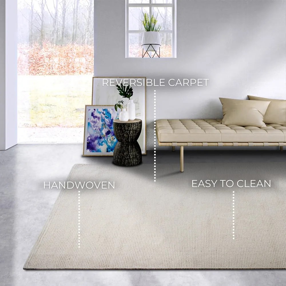 Кремав ръчно изработен килим със смес от вълна 190x280 cm Pradesh Natural White – Elle Decoration