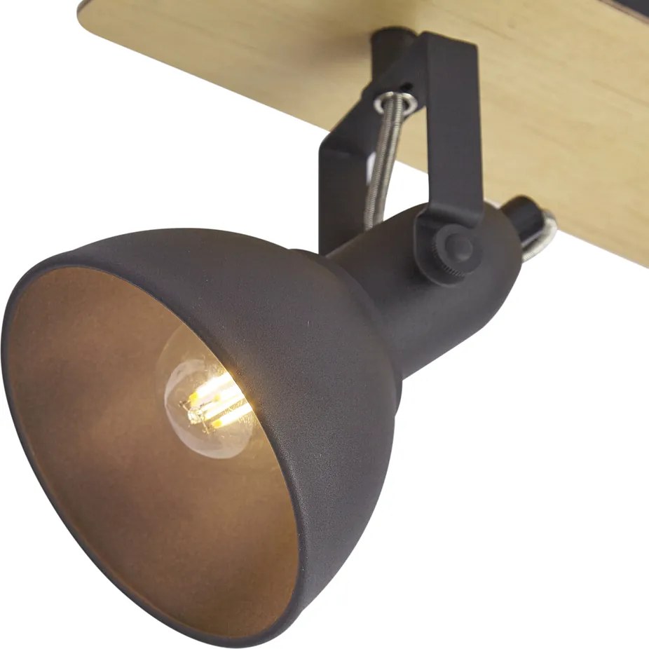 Плафон черен с дърво 2 лампи въртящи се и накланящи се - Jakub