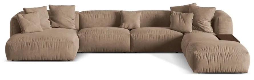 Светлокафяв кадифен модулен ъглов диван (десен ъгъл/U форма) Martina – Micadoni