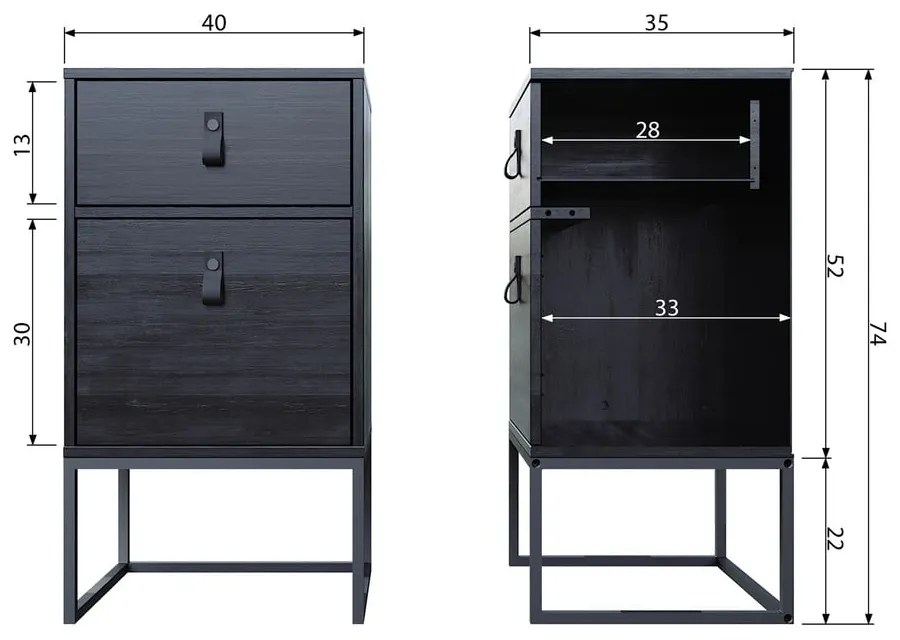 Черно нощно шкафче с чекмедже и врата Zola - WOOOD