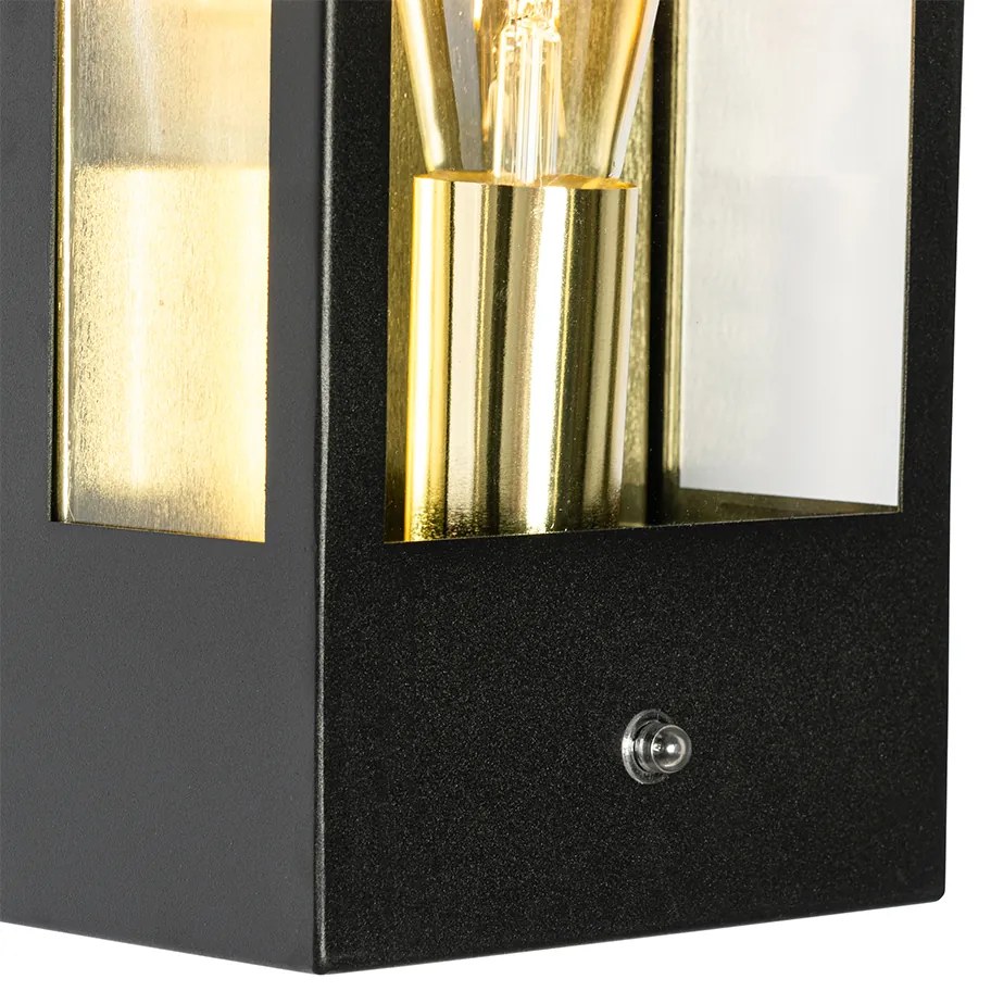 Външна стенна лампа черна със златен сензор за здрач - Rotterdam