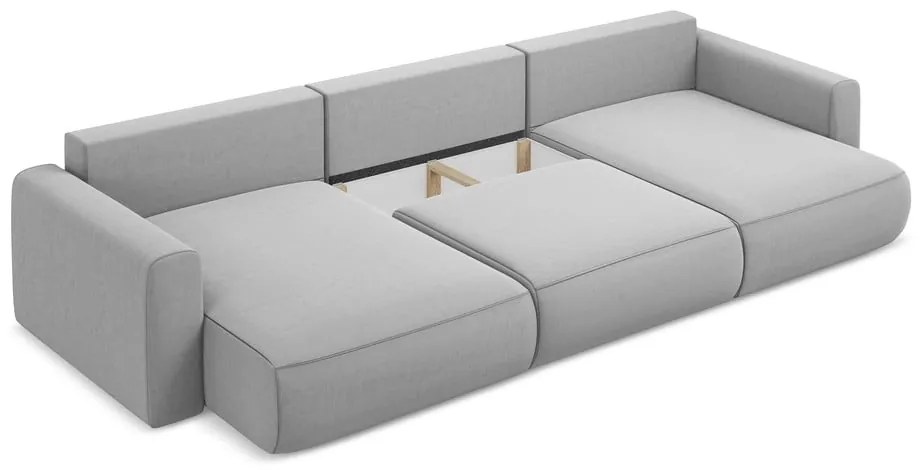 Светлосив кадифен разтегателен ъглов диван с място за съхранение (U форма) Kapua – Makamii
