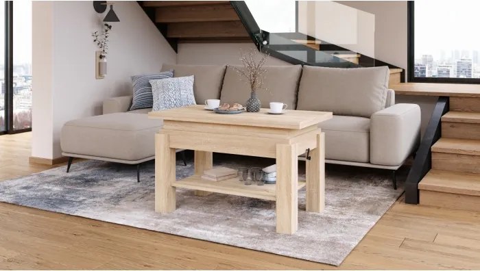 БРАВО Дъб Сонома - РАЗТЕГАТЕЛНА ХОЛНА МАСА С ПОВДИГАЩ МЕХАНИЗЪМ И С РАФТ