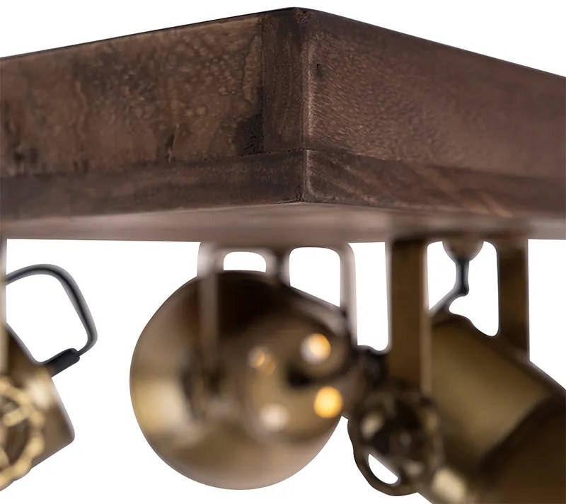 Таванна лампа бронз с дърво 3-светлина - Mangoes