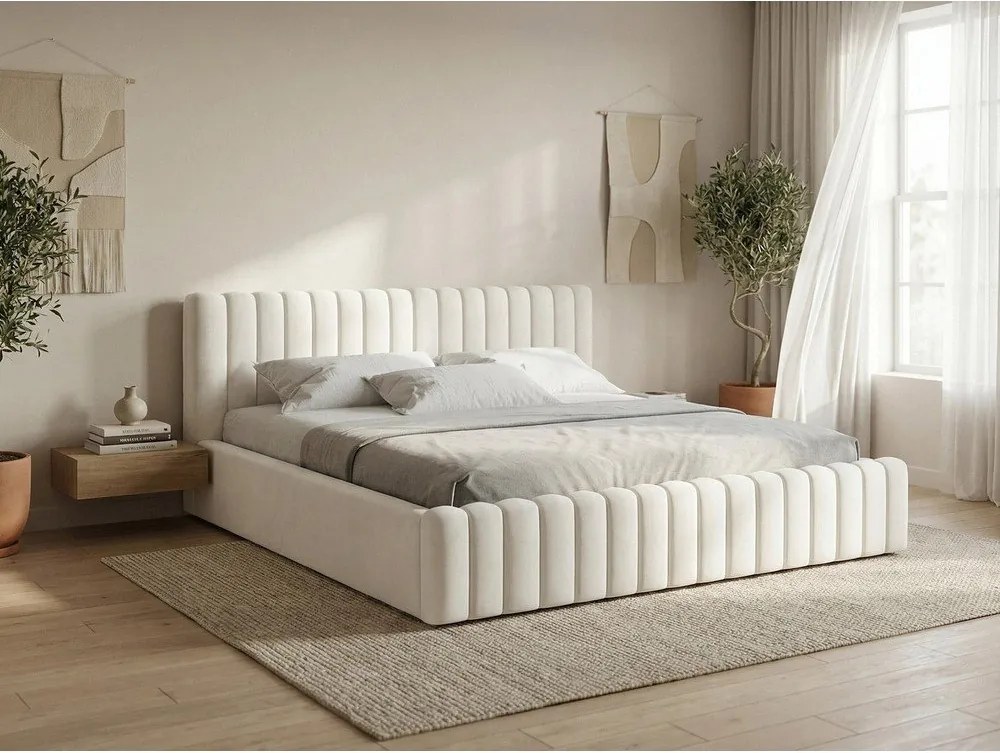 Зелено двойно легло 180x200 cm тапицирано с място за съхранение с включена подматрачна рамка Lemi – Makamii