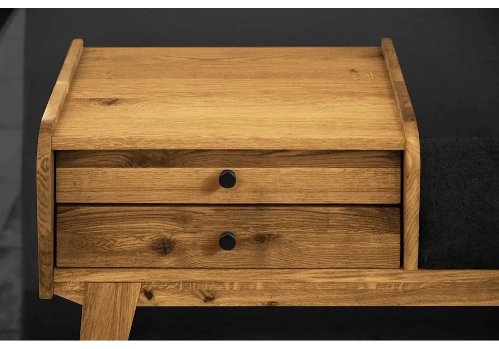 Пейка с чекмеджета от дъбова дървесина със сива седалка Retro - The Beds