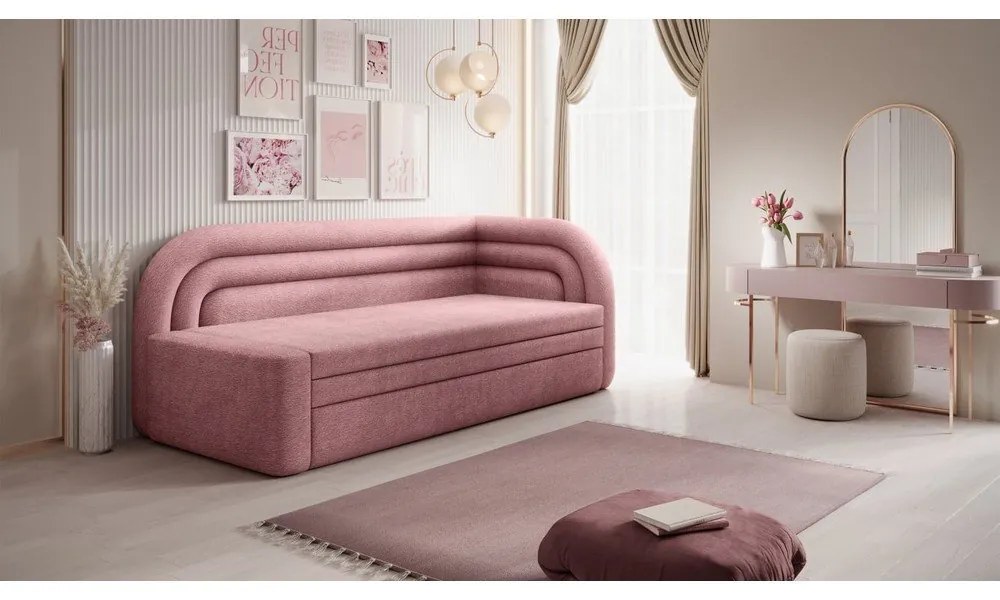 Розов шенилов сгъваем/с място за съхранение диван десен ъгъл 223 cm Fabillo – ELTAP