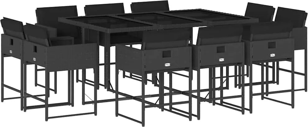 3211387 vidaXL Градински комплект с възглавници 11 части полиратан черен