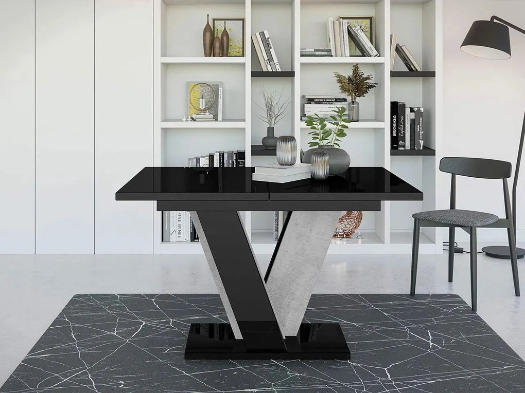 Маса Viney разтегателен -Черен гланц – concrete