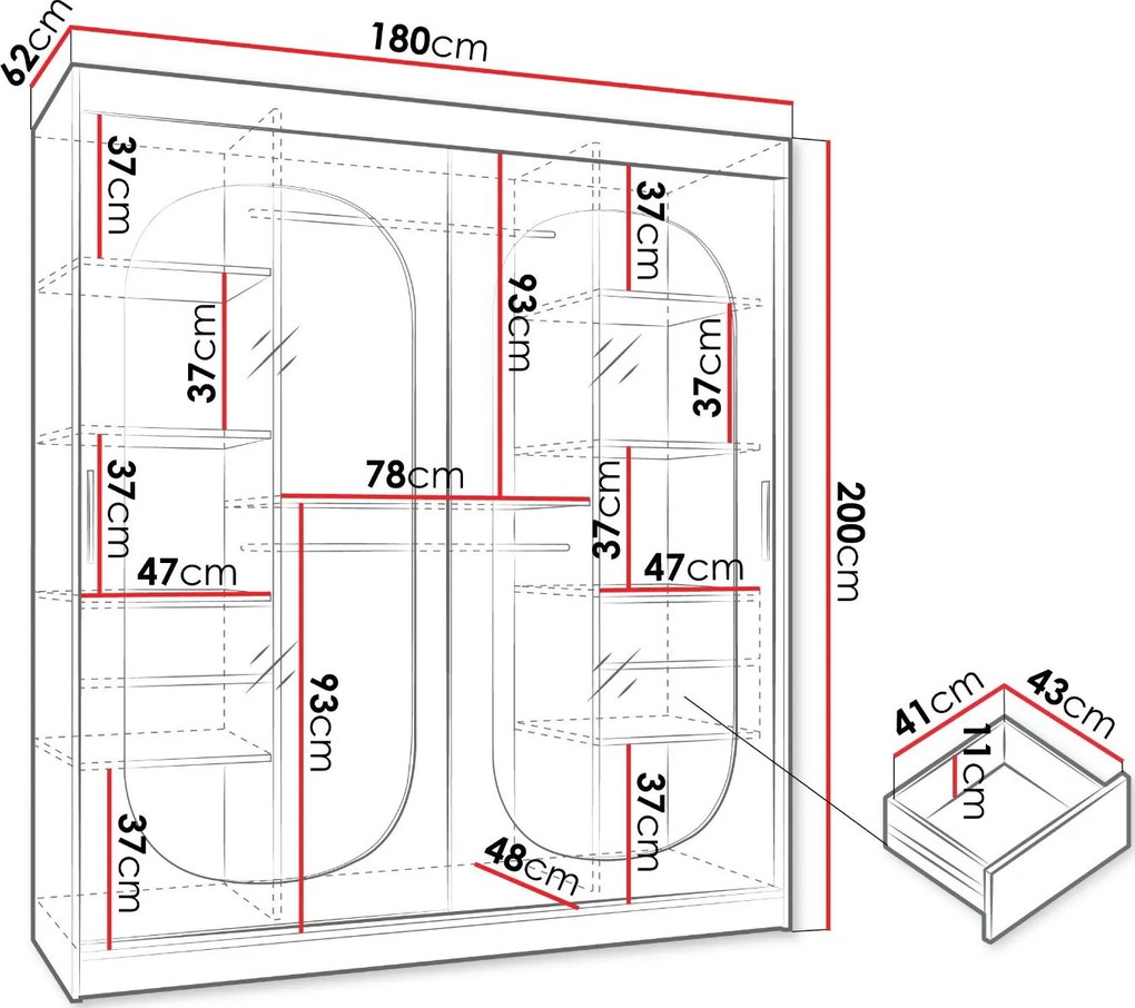 Гардероб Бахрайн 180 плъзгащ-Кашмир-Дължина: 180см