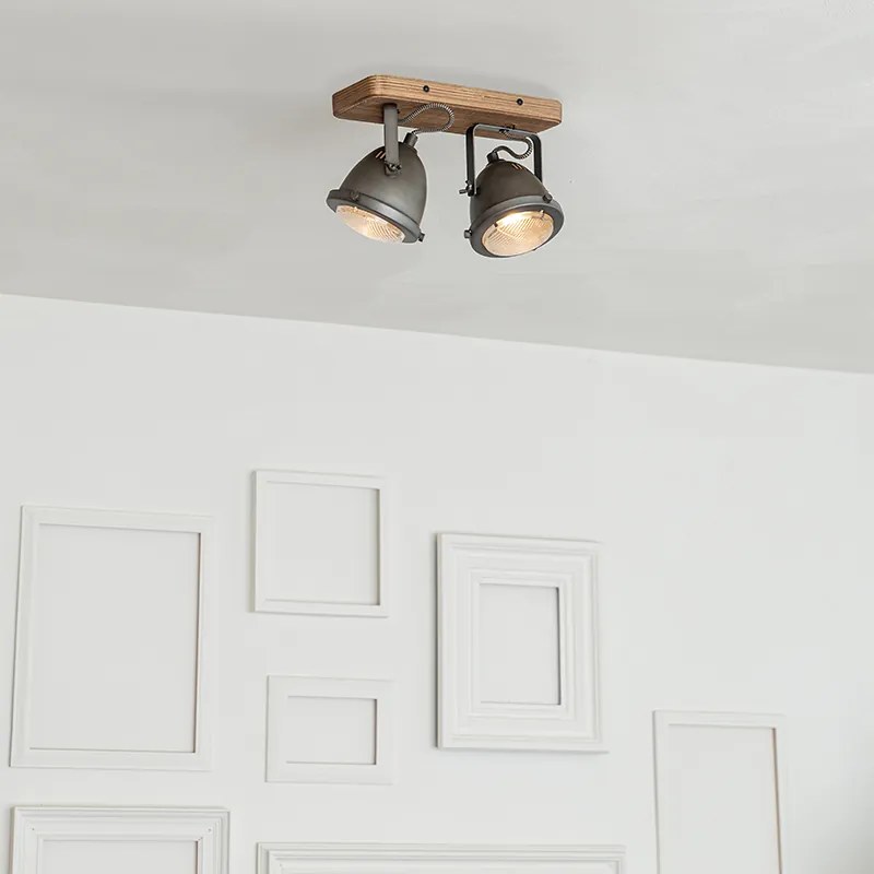 Индустриален прожектор стомана с дървена рамка и наклоняващ се 2 лампи - Emado