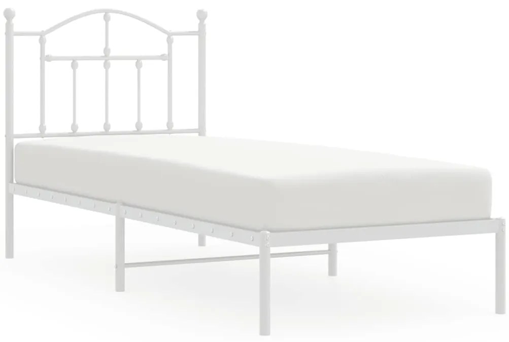 353480 vidaXL Метална рамка за легло с горна табла, бяла, 90x190 см