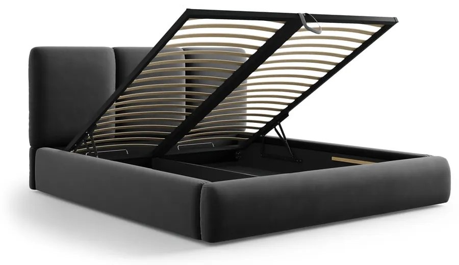 Тъмносиво тапицирано кадифено двойно легло с място за съхранение с включена подматрачна рамка 140x200 cm Brody – Mazzini Beds
