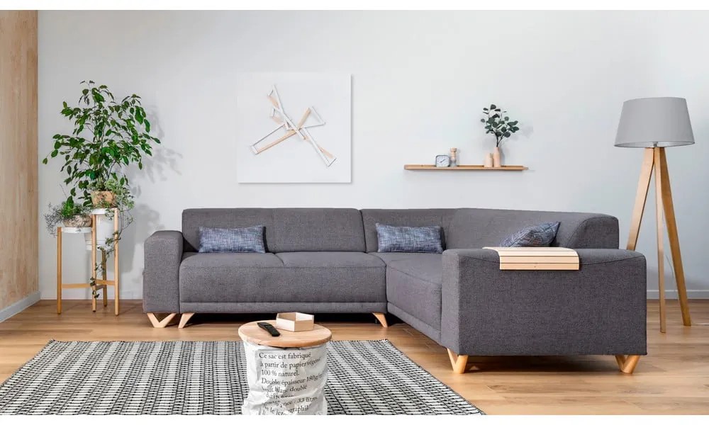 Сив разтегателен/с място за съхранение ъглов диван (десен ъгъл/L форма) Classy Sophie – Miuform