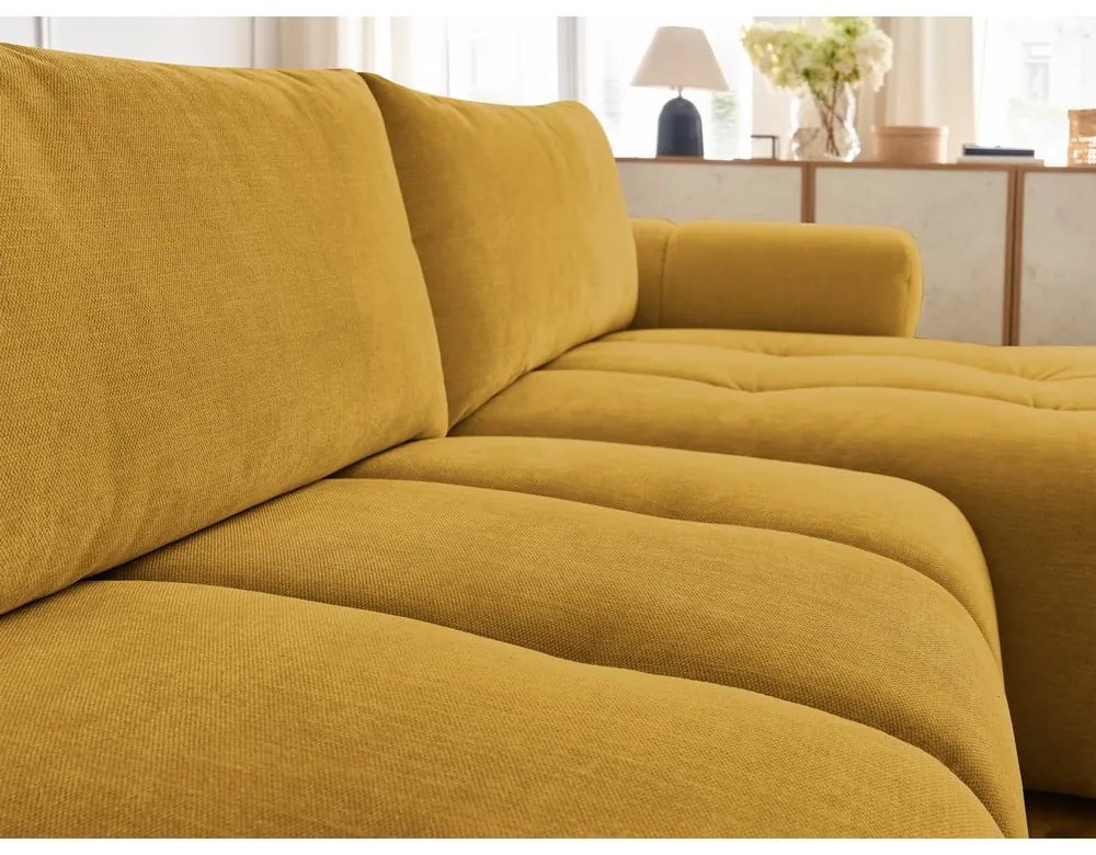 Сгъваем/с място за съхранение ъглов диван в цвят горчица (десен ъгъл) Fuji – Bobochic Paris