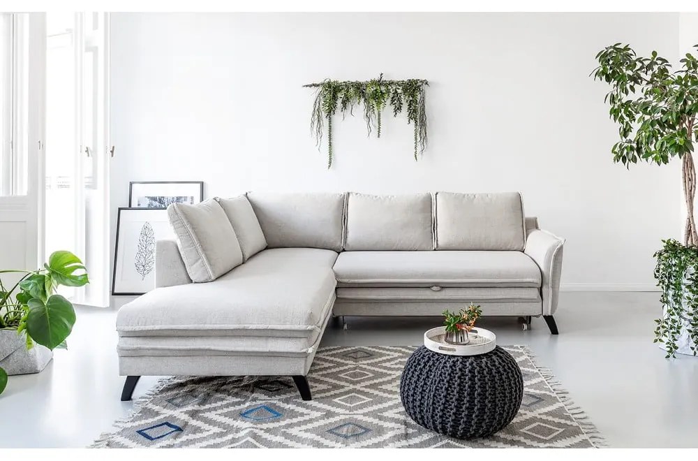 Светлобежов ъглов разтегателен диван ляв ъгъл, Charming Charlie - Miuform