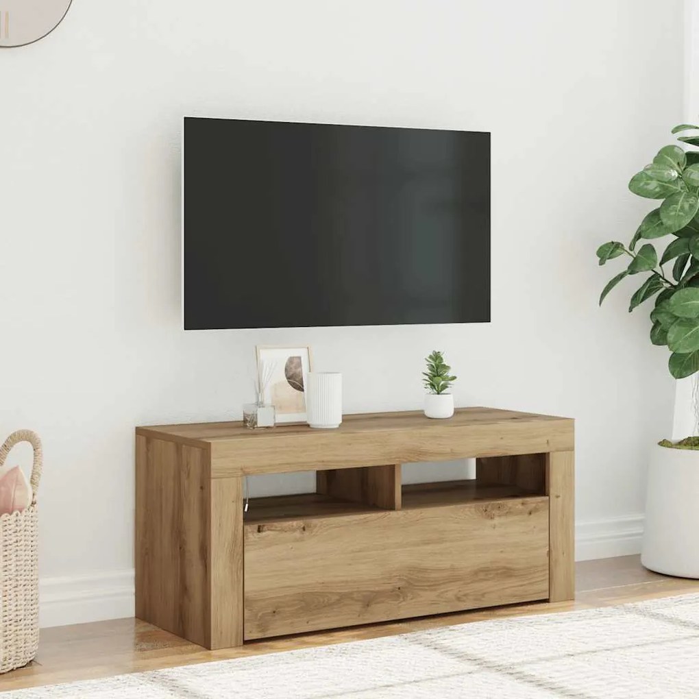 856322 vidaXL ТВ шкаф с LED осветление, 90x35x40 см, инженерно дърво