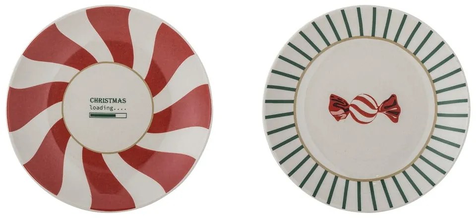 Червени и кремави десертни глинени чинии в комплект от 2 бр. с коледни мотиви ø 12,5 cm Yule – Bloomingville