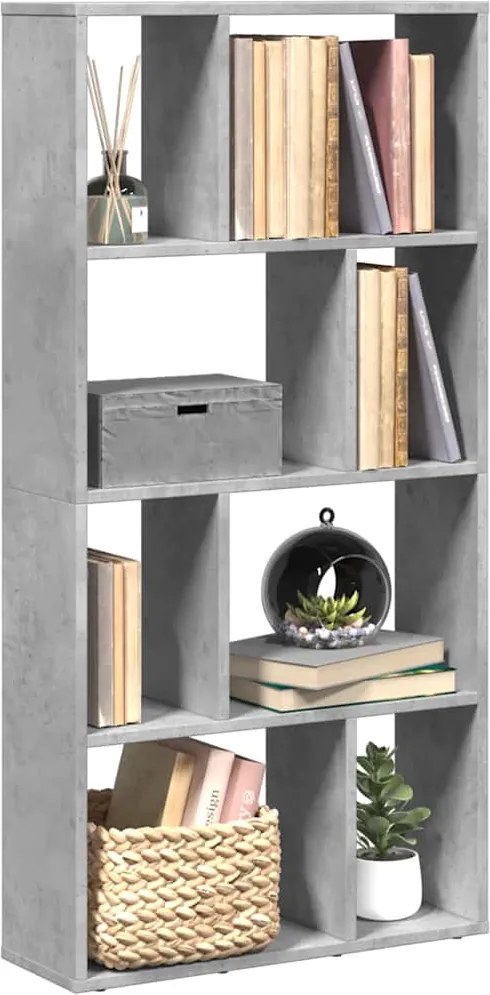 858150 vidaXL Библиотека, бетонно сива, 60x20x120,5 см, инженерно дърво