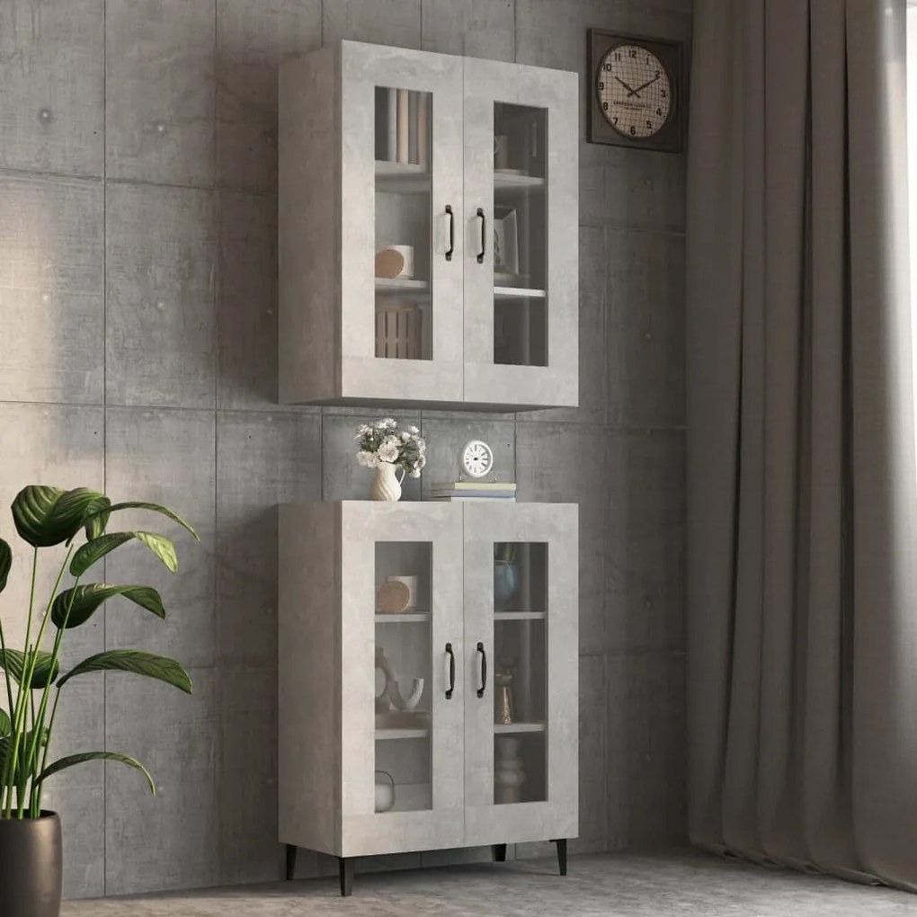812289 vidaXL Окачен стенен шкаф, бетонно сиво, 69,5x34x90 см