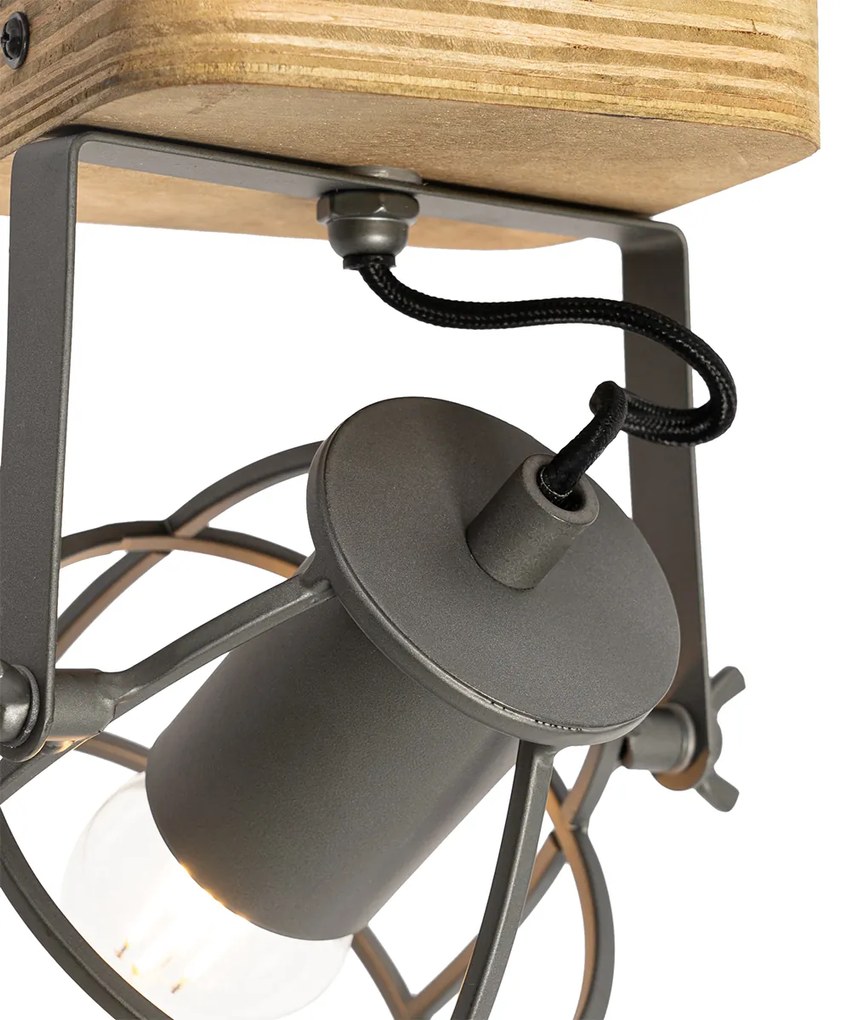 Индустриален прожектор тъмно сив с дърво регулируем - Arthur