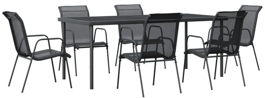 3200680 vidaXL Градински трапезен комплект 7 части черен стомана и текстилен