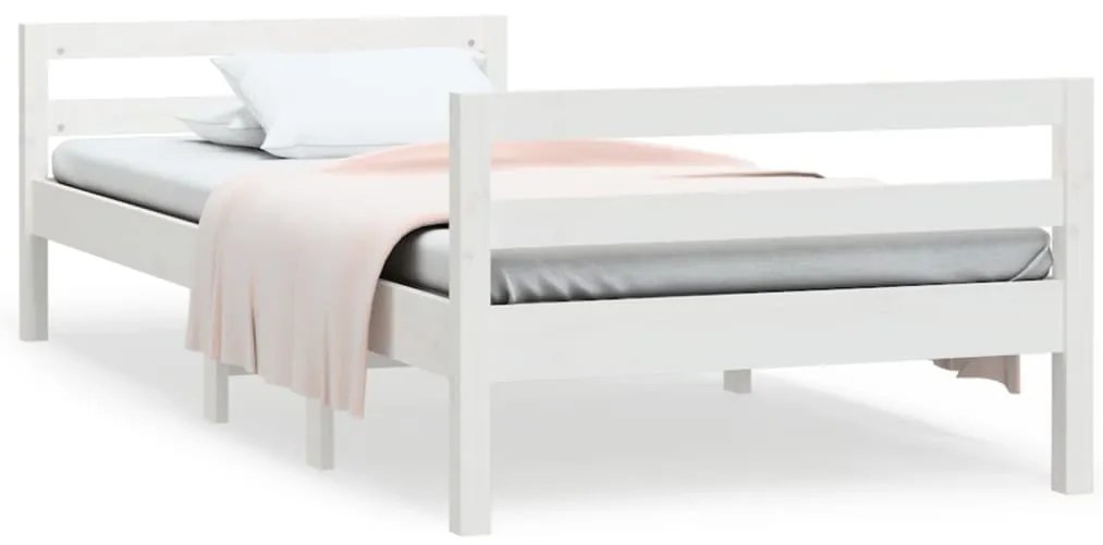 821640 vidaXL Рамка за легло без матрак, бял, 75x190 см, борово дърво масив