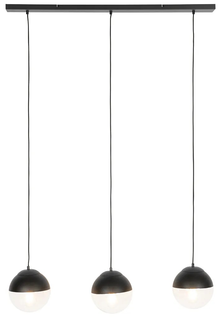 Ретро висяща лампа черна с прозрачно стъкло овална 3-светлина - Eclipse