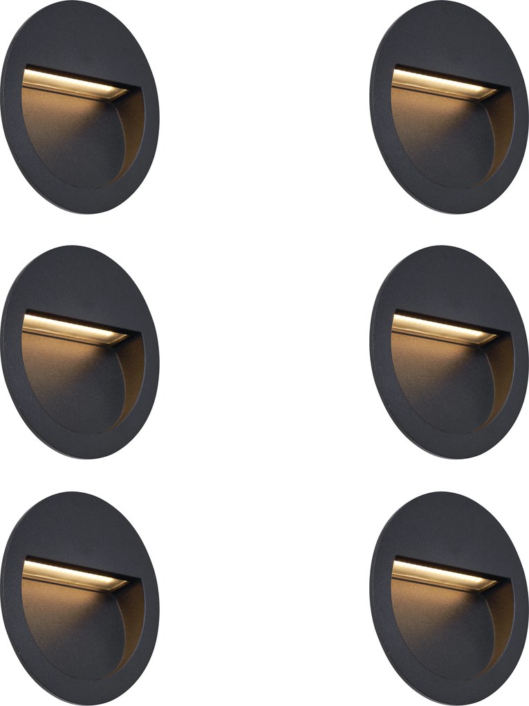 Комплект от 6 модерни вградени стенни лампи черни, включително LED IP65 - Gem