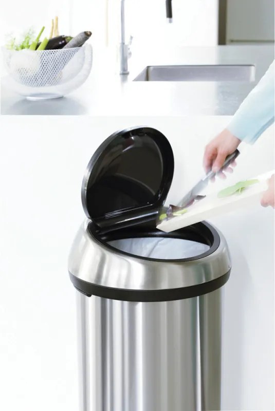 Кош за боклук Brabantia Touch Bin 647255, 60 л, Плавно и безшумно отваряне, Устойчив на пръстови отпечатъци, Инокс/мат