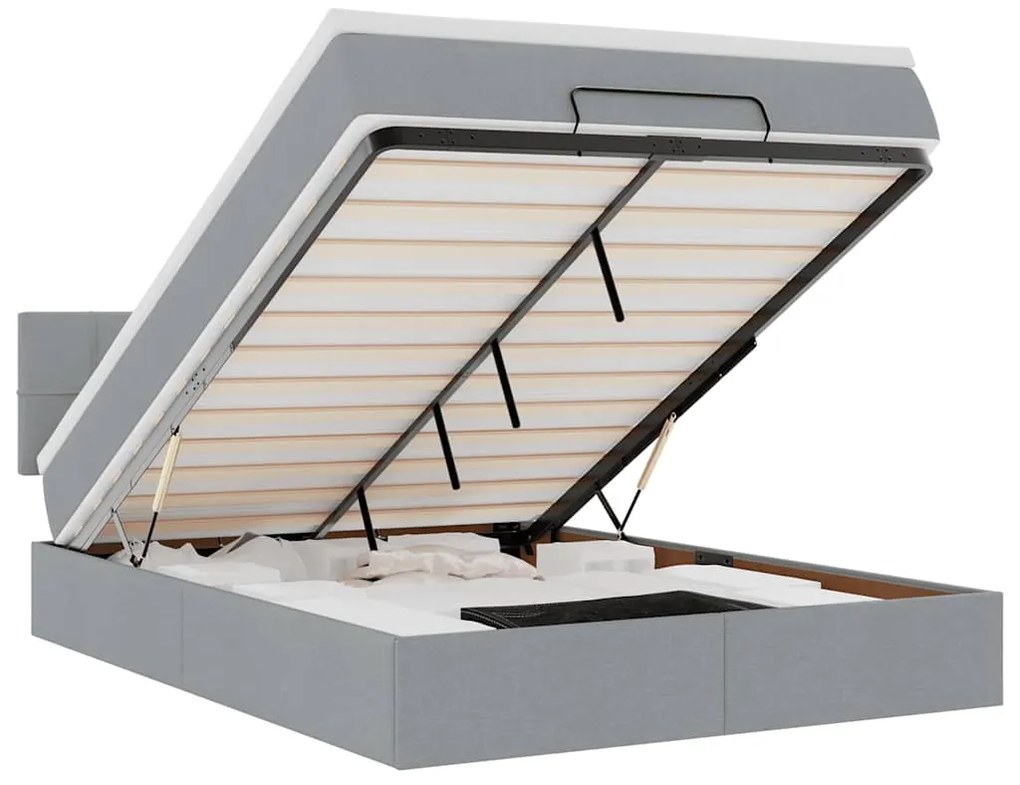 3312312 vidaXL Османска легло с матрак и LED, светлосиво, 140x200 см, плат
