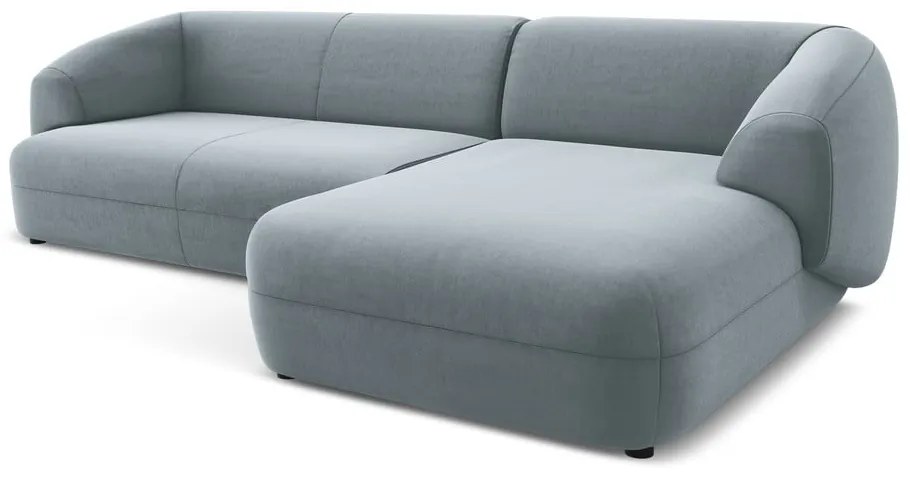 Светлосин кадифен ъглов диван (десен ъгъл) Moana – Makamii