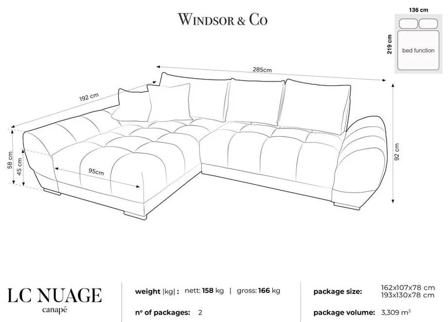 Бежов ъглов разтегателен диван с кадифена тапицерия , ляв ъгъл Nuage - Windsor &amp; Co Sofas
