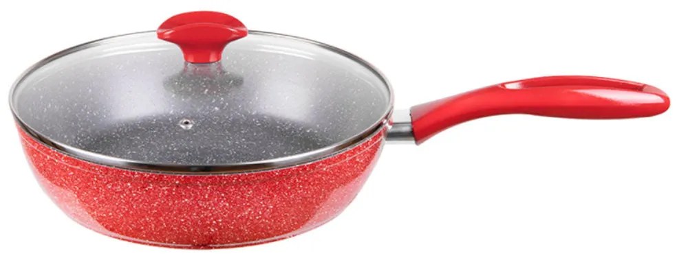 Дълбок тиган с капак ZEPHYR Red Passion ZP 4419 E24CD, 24х6.5 см, Мраморно покритие, Индукция, Червен