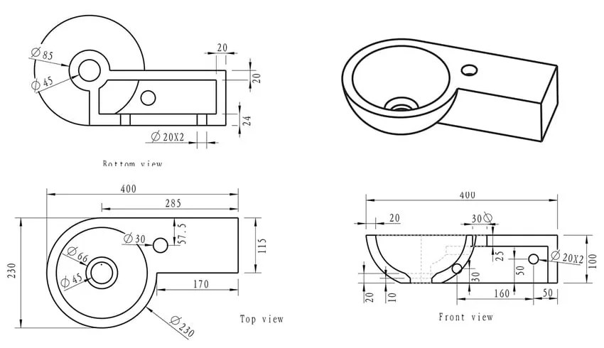 Черен каменен малък умивалник 40x23 cm Blok – Sapho