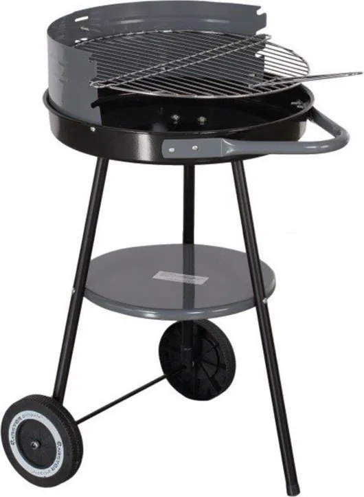 Кръгло барбекю на дървени въглища MasterGrill MG912, 40 см, Дръжка за пренасяне, Долен рафт, 2 колела, Черен/сив