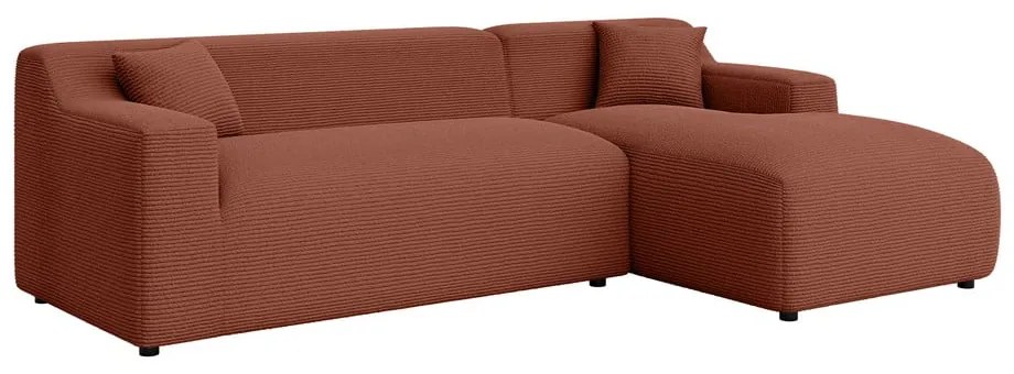 Ъглов диван от рипсено кадифе в тухлен цвят (десен ъгъл) Martin – Ropez