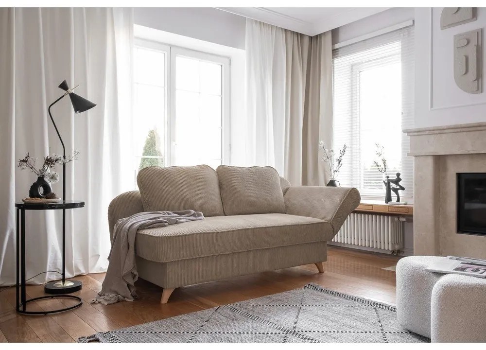 Кафяво-сив шезлонг от рипсено кадифе (десен ъгъл) Chic Charlotte – Miuform