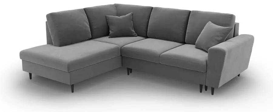 Светлосив кадифен разтегателен ъглов диван с място за съхранение (ляв ъгъл/L форма) Kyoto – Cosmopolitan Design