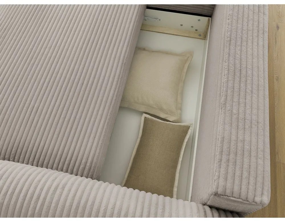 Светлосиво-бежов разтегателен ъглов диван от рипсено кадифе (ляв ъгъл) Lucien – Bobochic Paris