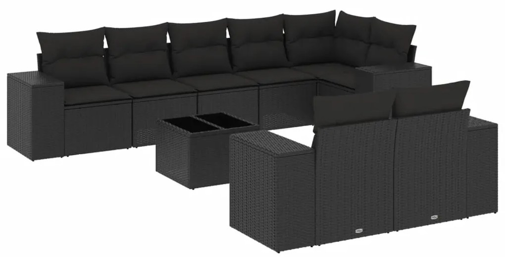 3255162 vidaXL Градински комплект диван с възглавници 9 части черен полиратан