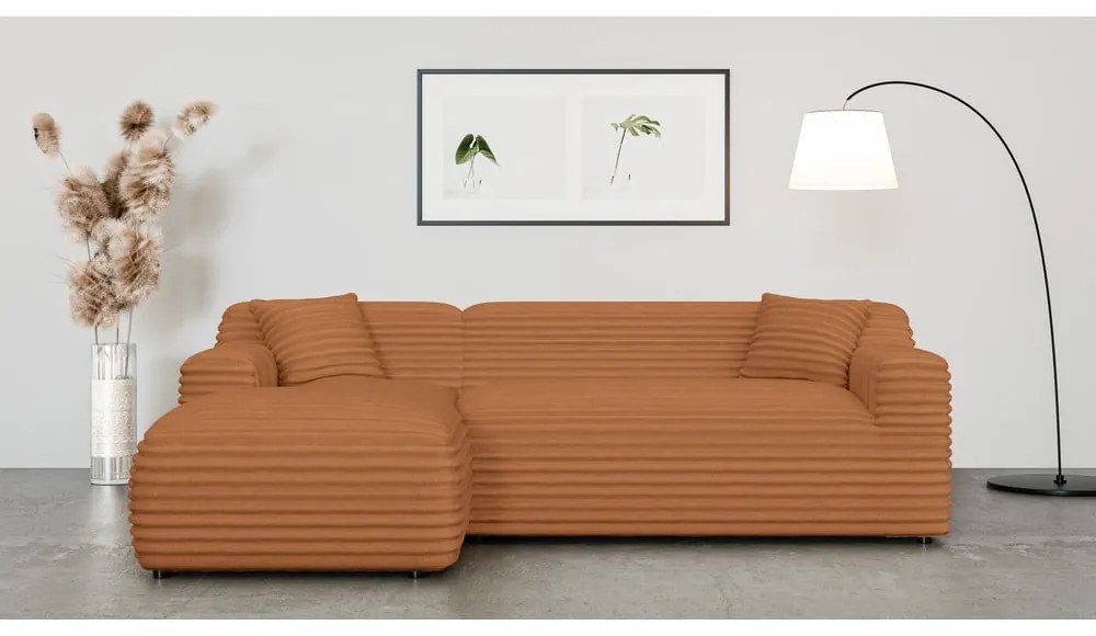 Теракотен ъглов диван от рипсено кадифе (ляв ъгъл) Martin – Ropez